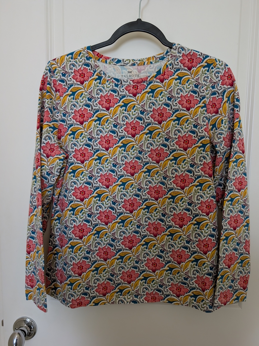 Talbots Floral Crewneck Tops (Pink & Yellow, Trees)